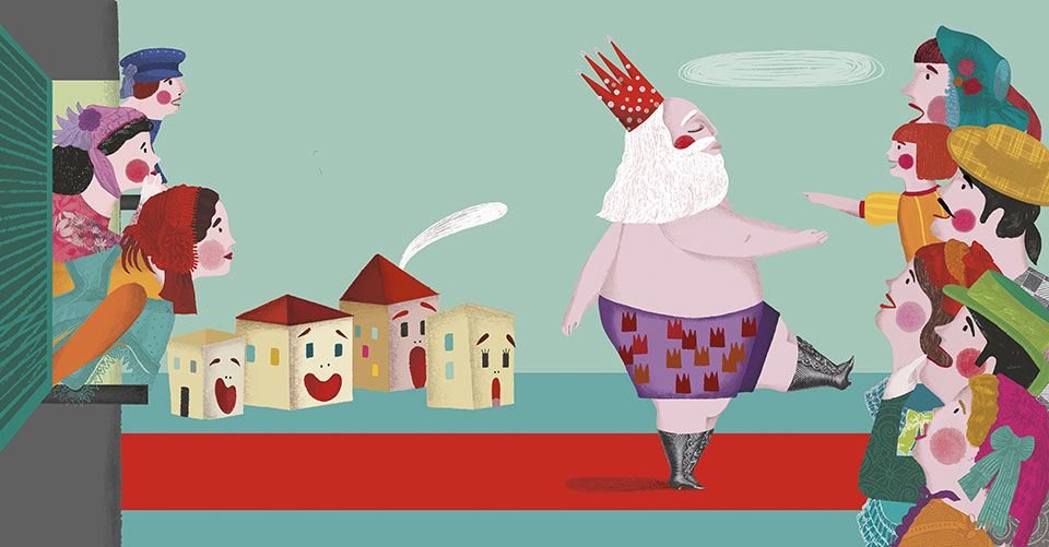 Illustration from the fable The Emperor’s New Clothes showing the emperor in his invisible garments