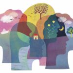 volti di profilo che ricordano un paesaggio 