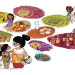 indian market with spices illustration