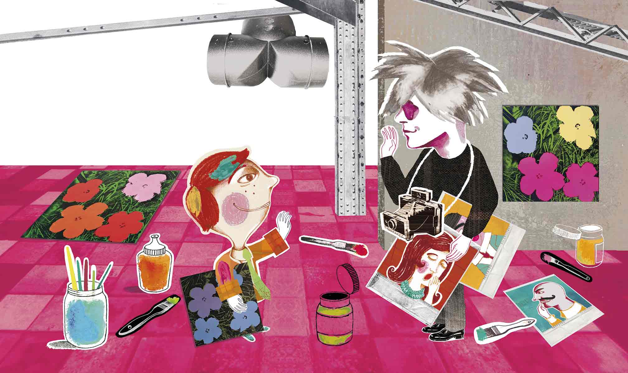 Illustrated fable about Andy Warhol, a child, and the origin of the tomato soup artwork