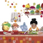 illustration about indian cooking mum with spices and colours