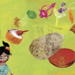 illustration with green background about indian food
