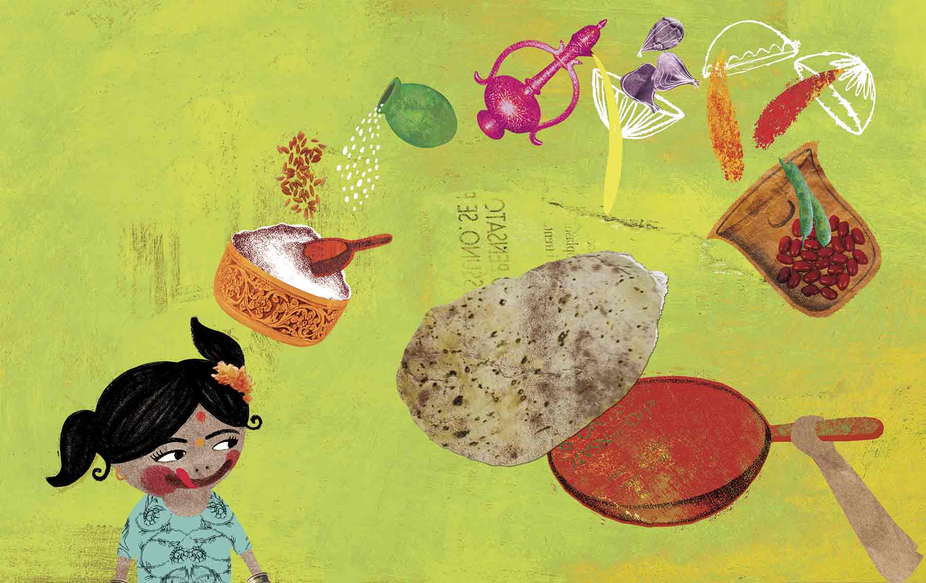 illustration with green background about indian food