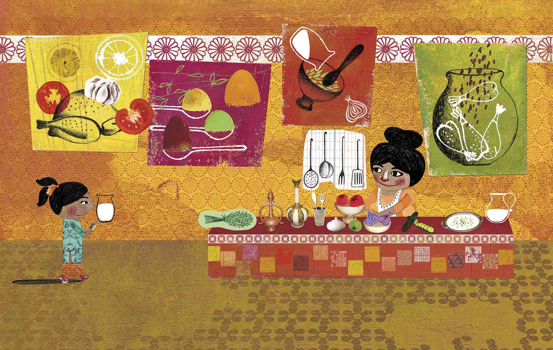 indian food and spices illustration for children