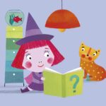 illustration for toddler cat and witch