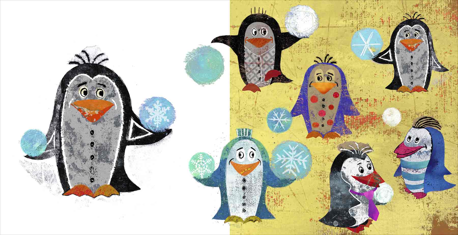 Illustrated toddler book with playful penguins for early learning