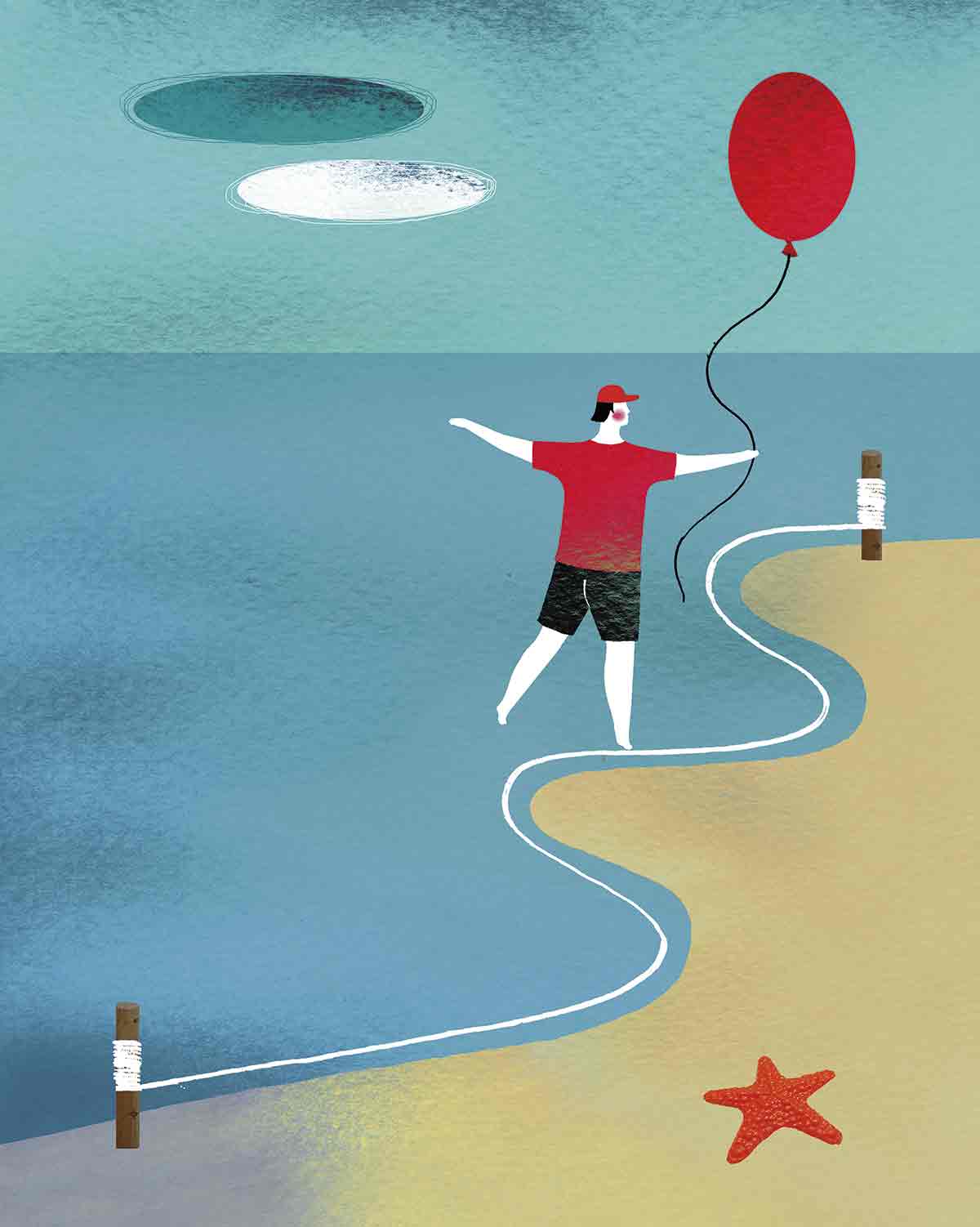 Scene of a child walking along the shore, using the ocean as a gentle metaphor for change and healing